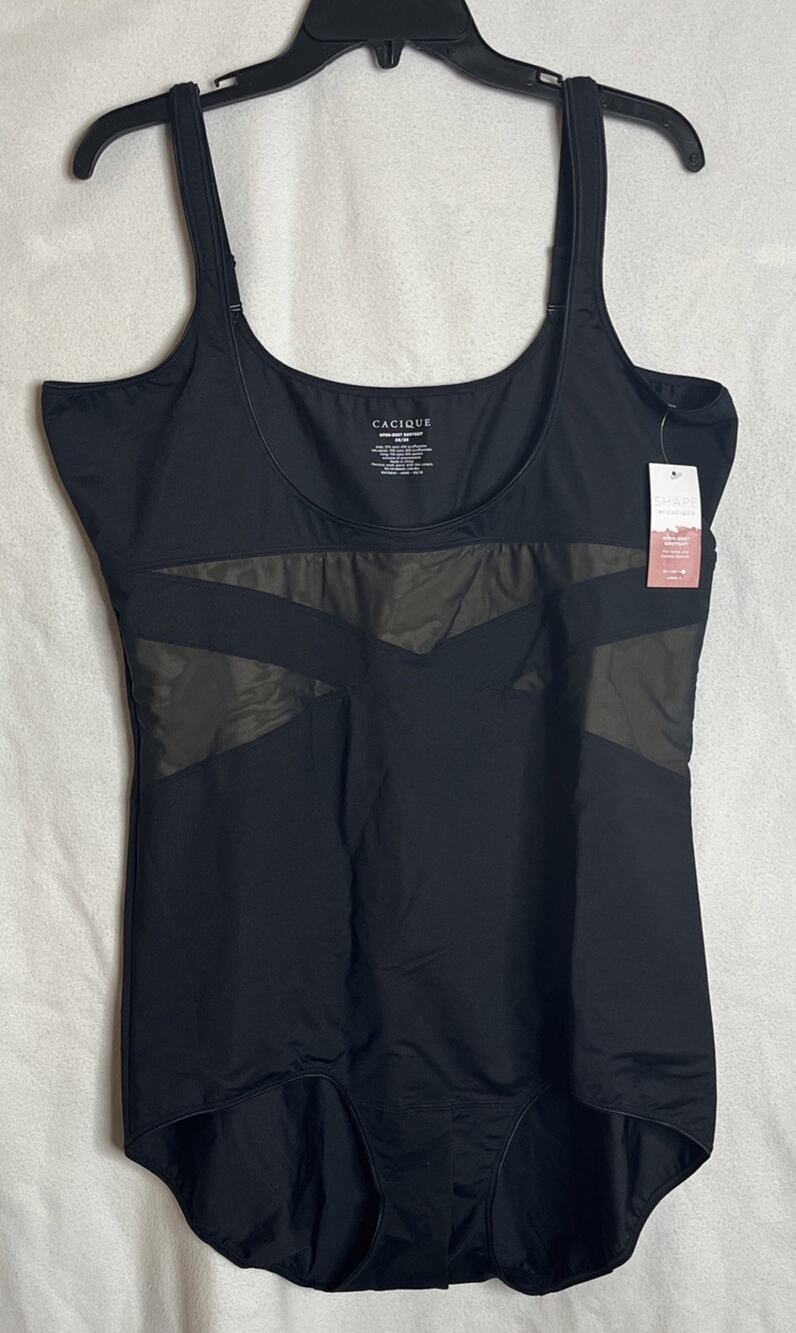 Shape By Cacique Women' s Plus 26/28 Black Open Bust Bodysuit NWT